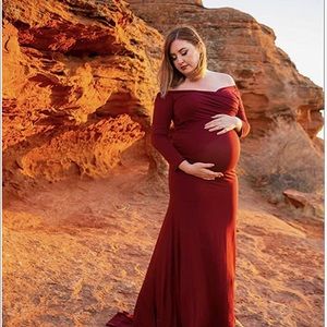 Burgundy maternity dress for photo shoot
